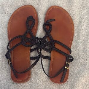 Black Braided Leather Sandals